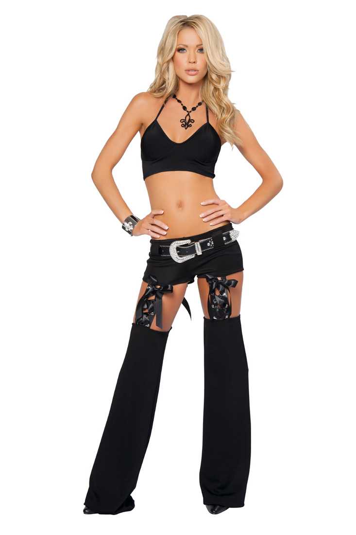 Black Lace Up Rhinestone Belt Chaps