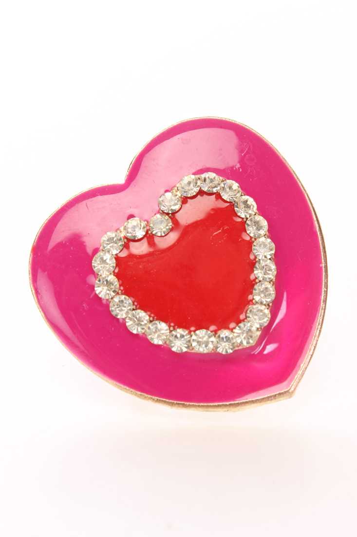 Pink High Polish Rhinestone Heart Ring