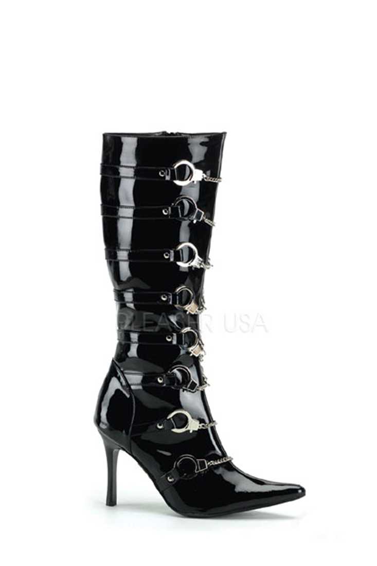 Black Handcuff Chain Strappy Police Boots Patent