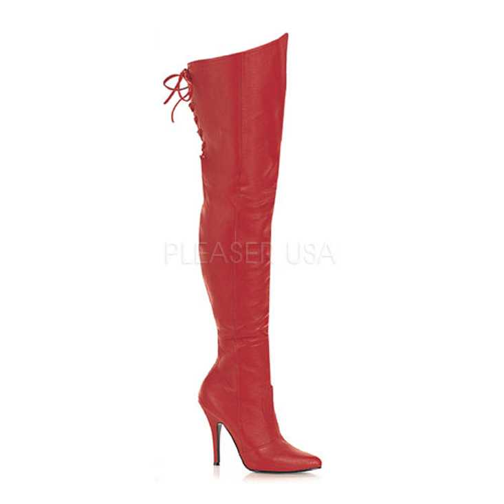 Red Thigh High Top Laced Boots Leather