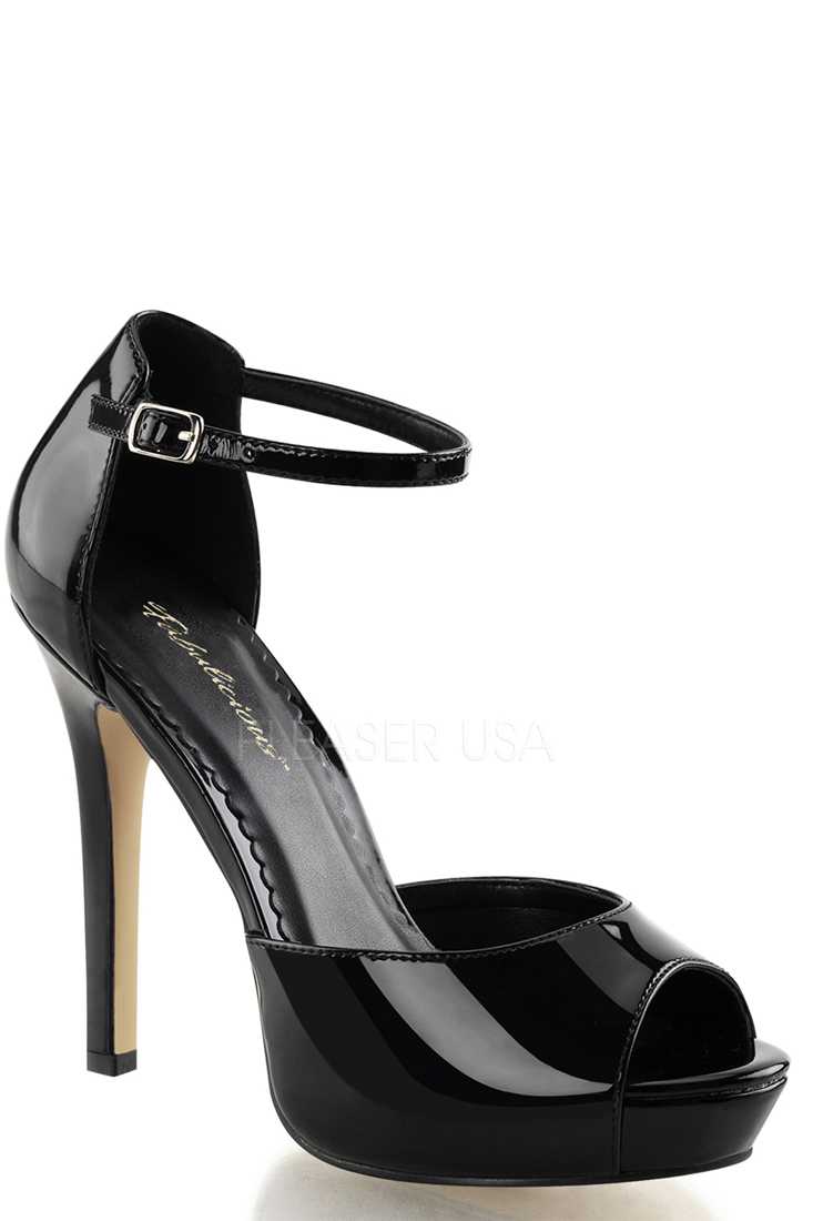 Black Open Toe Ankle Strap D Orsay Pump Patent