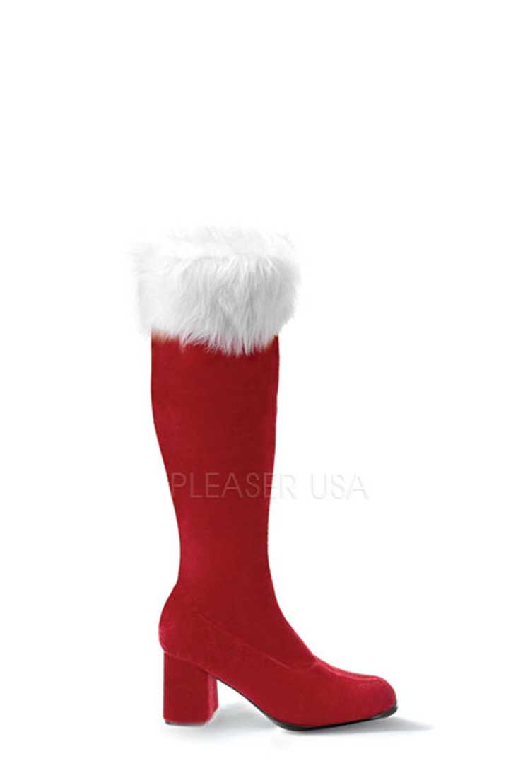 Red White Faux Fur Cuffed Santa Boots Velvet