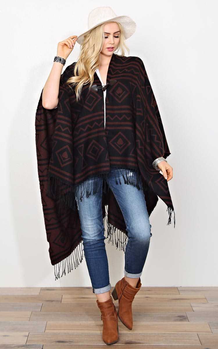 Georgia Geometric Knit Ruana - N/S - Brown by Styles For Less