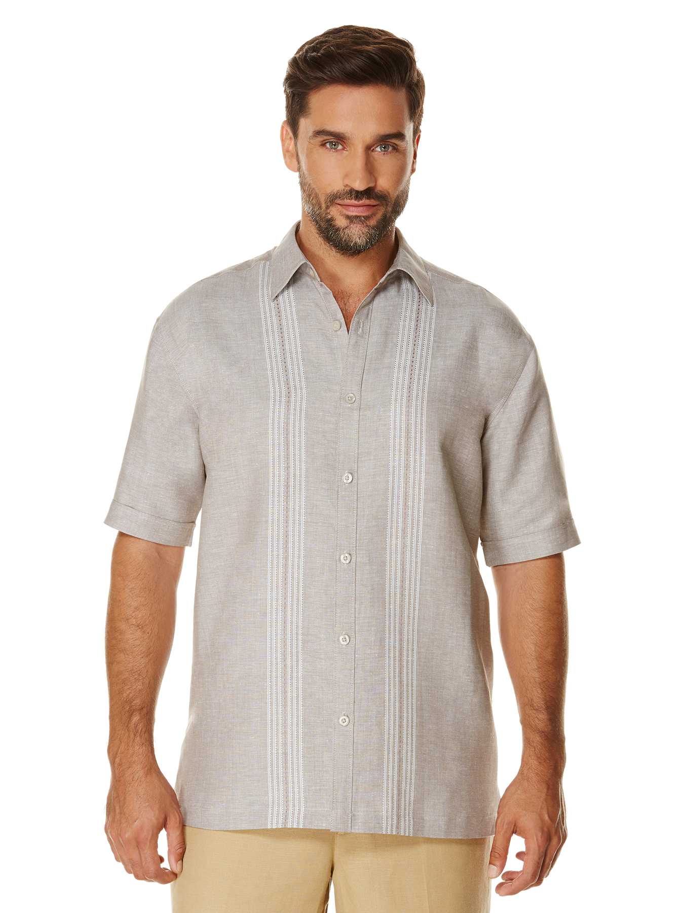 Cubavera Short Sleeve Engineered Dobby Panel Stripe Shirt