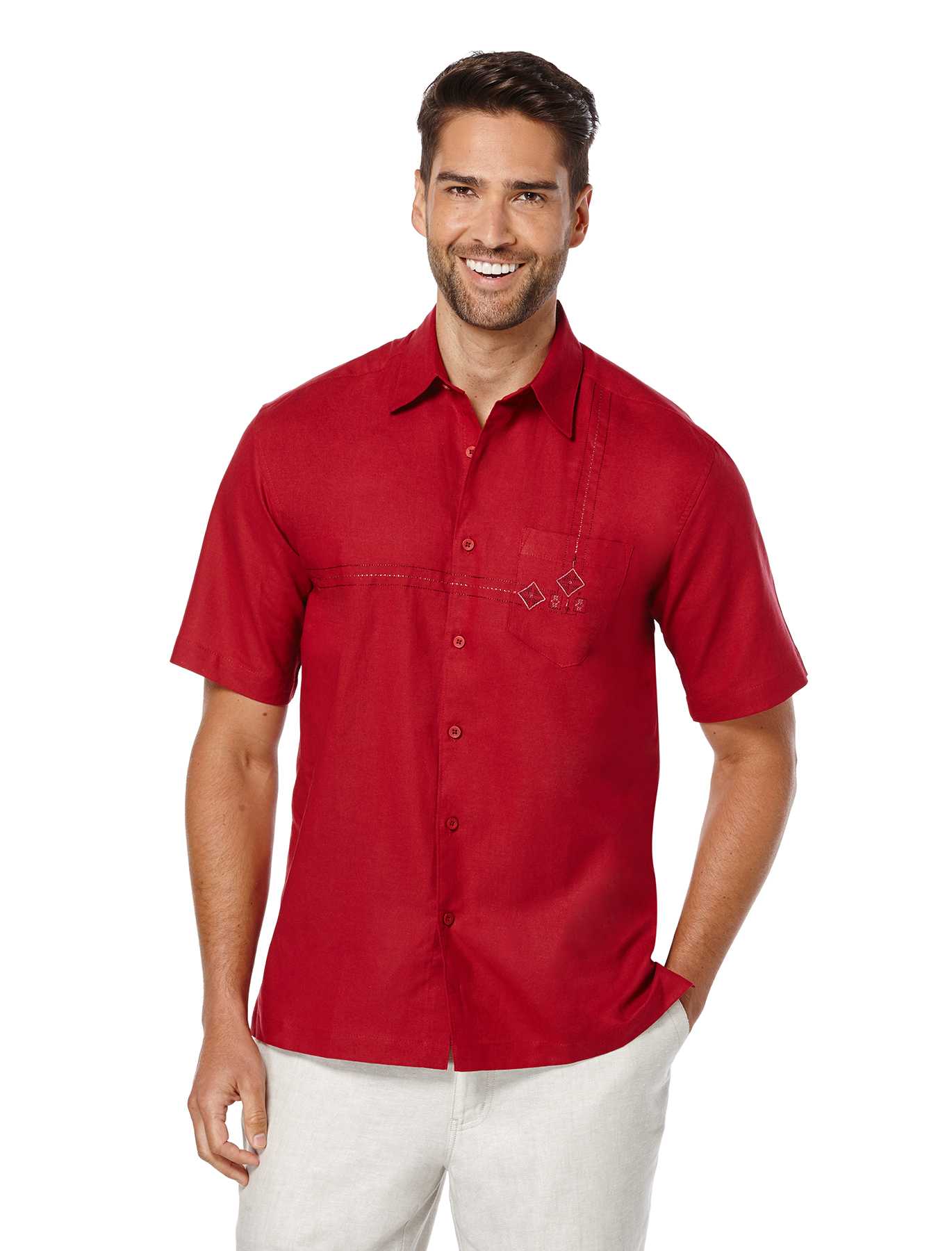 Cubavera Short Sleeve Geo Embroidery With Pocket