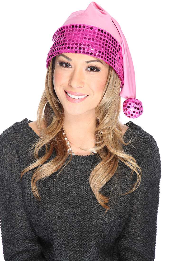 Pink Fuchsia Sequin Cute Santa Hat