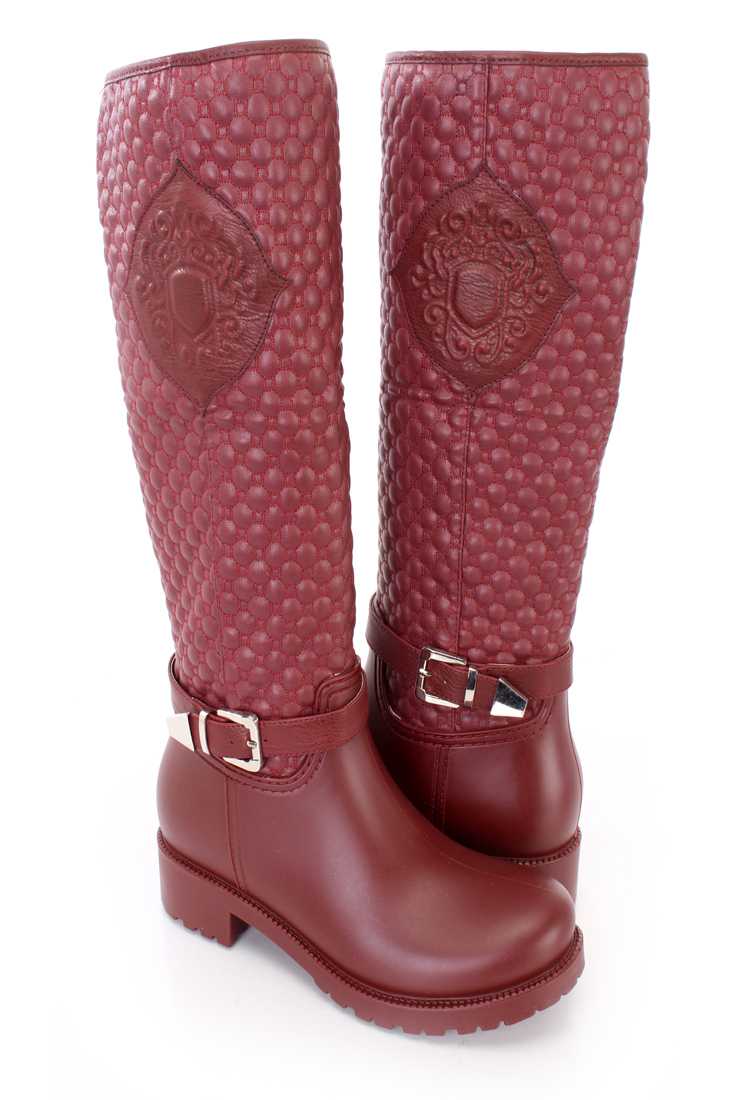 Wine Stitched Quilted Riding Boots Faux Leather
