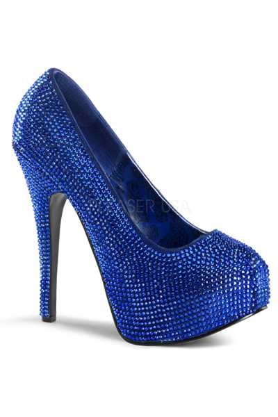 Royal Blue Satin Rhinestone Platform Pump High Heels