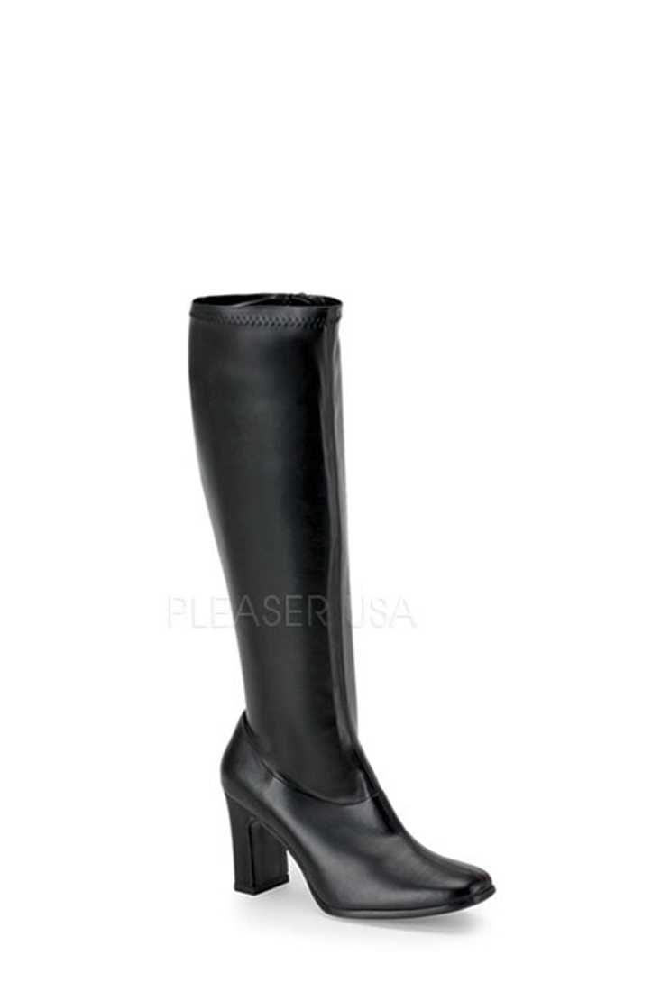 Black Chunky Heel GoGo Boots Faux Leather