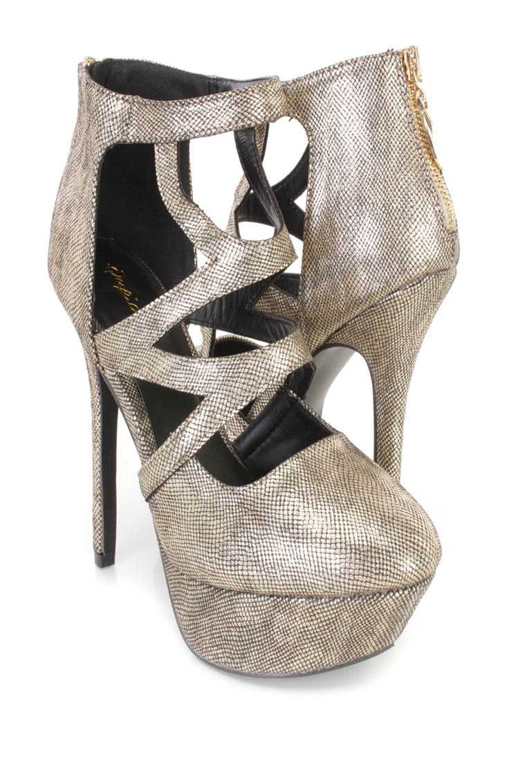 Champagne Cutout Platform High Heels Faux Leather
