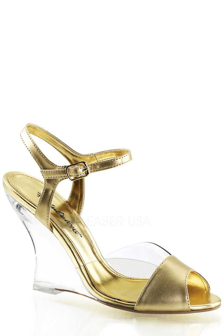 Gold Single Sole Wedges Metallic Faux Leather