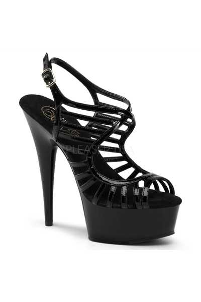 Black Patent Strappy Peep Toe High Heels