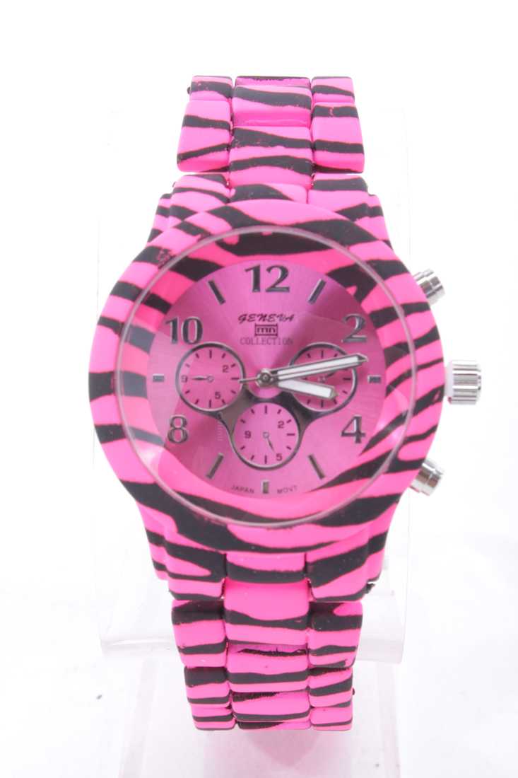 Neon Pink Black Animal Print Matte Finish Watch