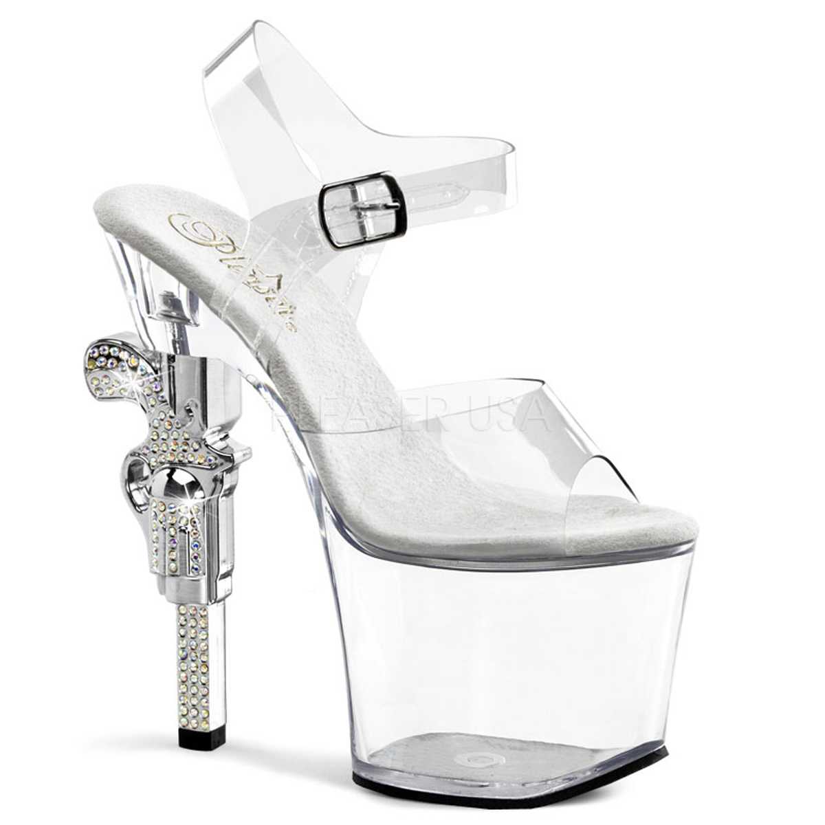 Clear Strappy Platform Rhinestone Gun Heels PVC