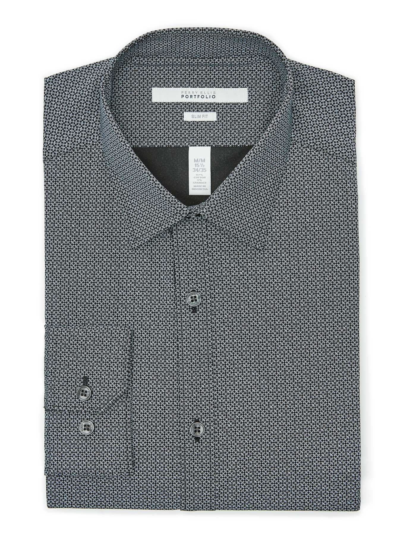Perry Ellis Slim Fit Bias Check Dress Shirt