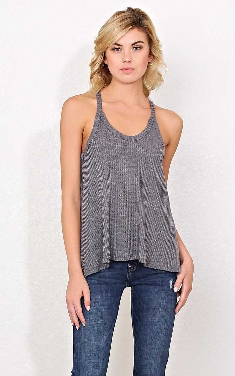 Casual Summer Waffle Knit Tank - XLGE - Charcoal in Size X-Large by Styles For Less