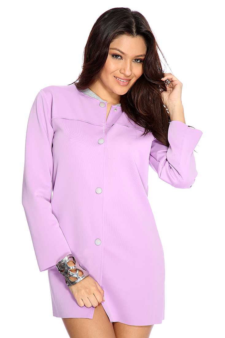 Lavender Button Front Chic Coat