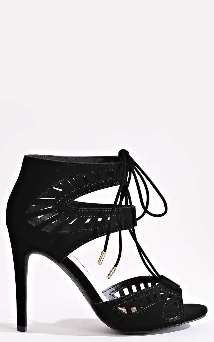 Lure Caged Lace Up Heels - Black in Size by Styles For Less