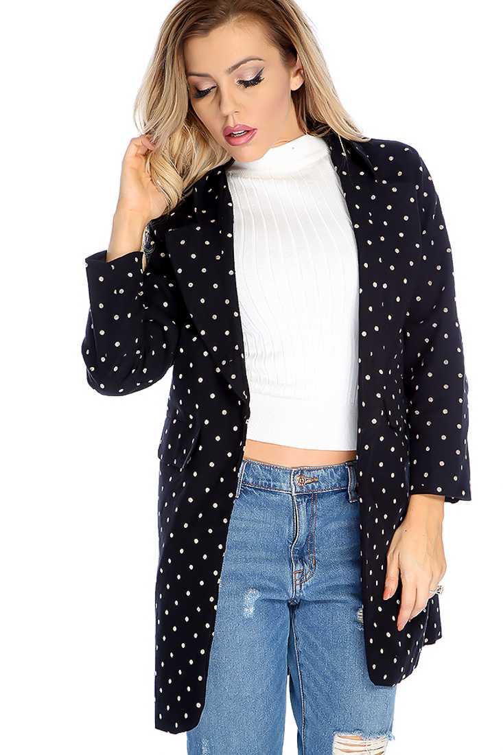 Stylish Black Long Sleeve Polka Dot Jacket
