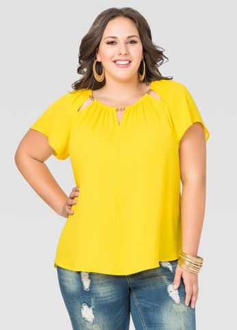 Chain Neck Hi-Lo Blouse