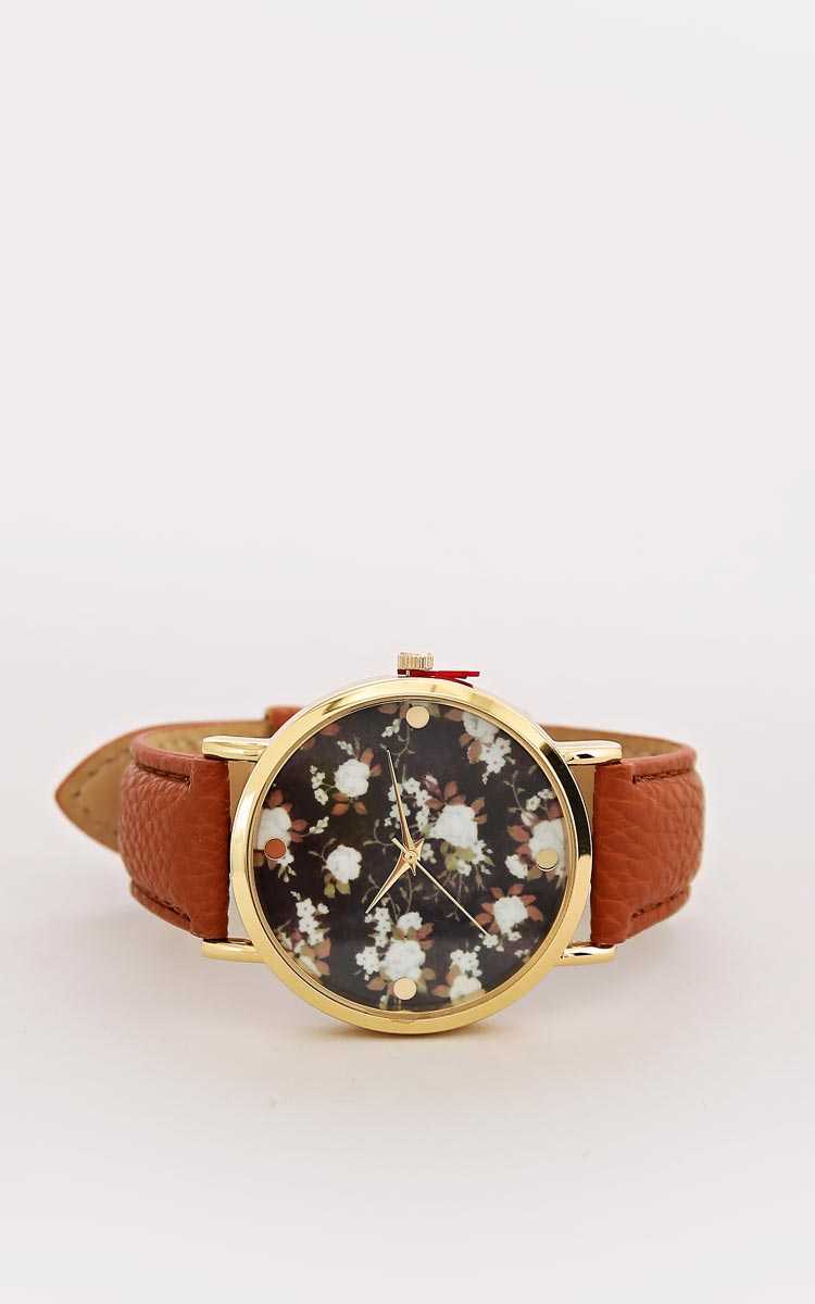 Floral Times Watch - N/S - Cognac by Styles For Less