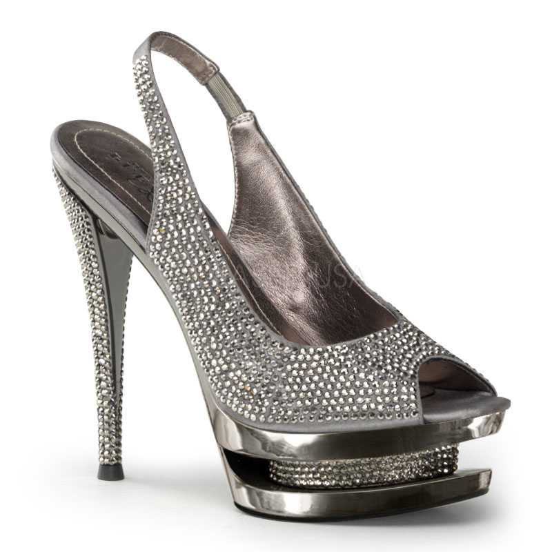 Dark Grey Rhinestone Slingback High Heels Faux Suede