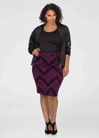 Flocked Pencil Skirt