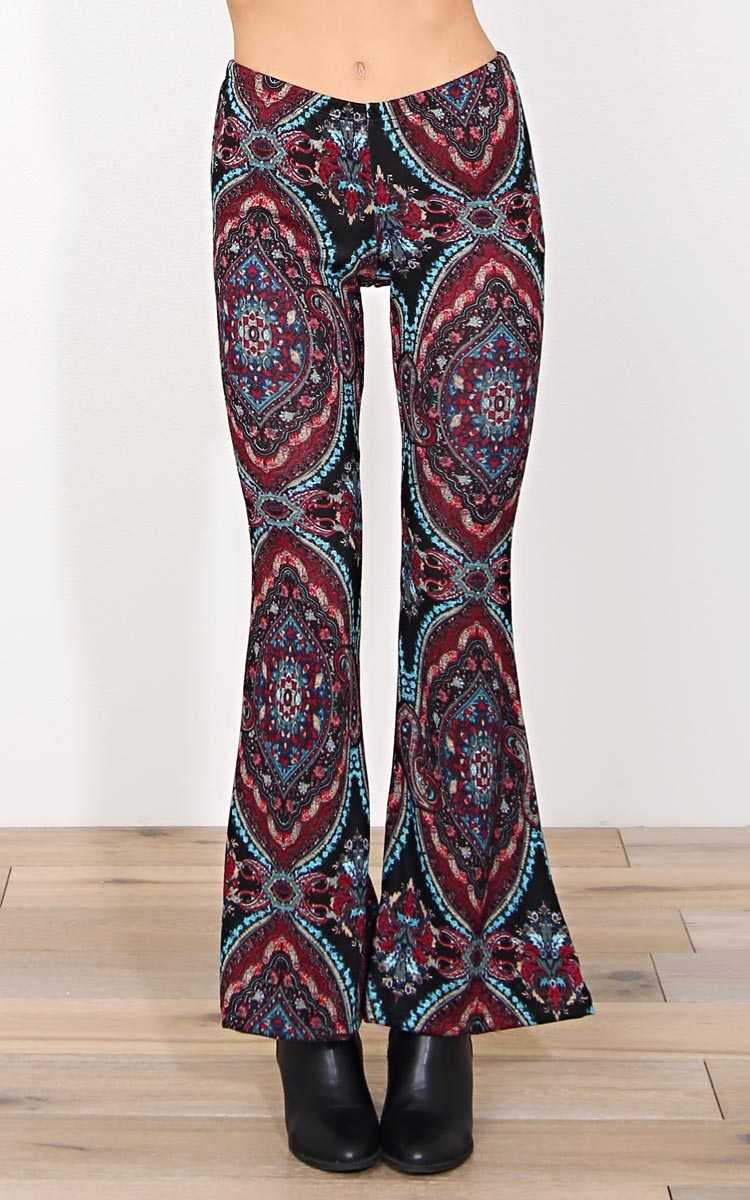 Blissful Medallion Knit Palazzo Pants - LGE - Black Combo in Size Large by Styles For Less