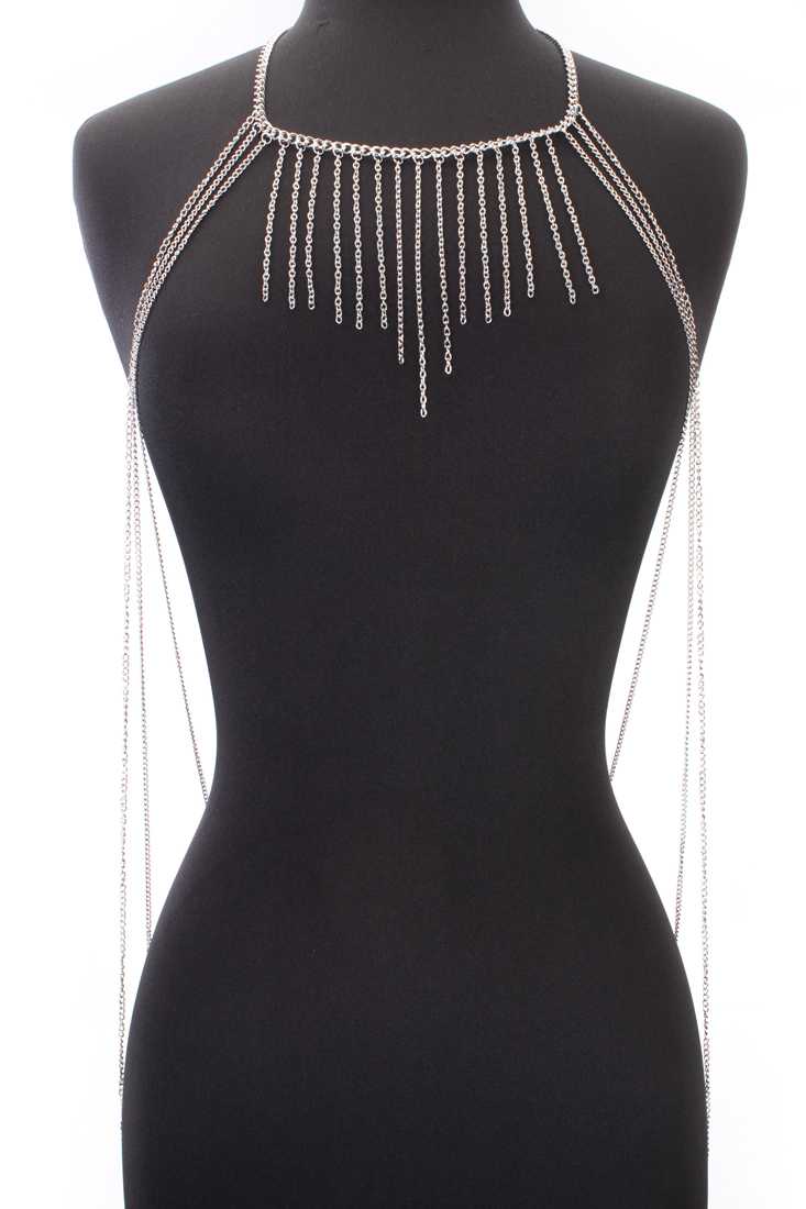 Silver Draped Fringe Trimmed Neck Body Chain