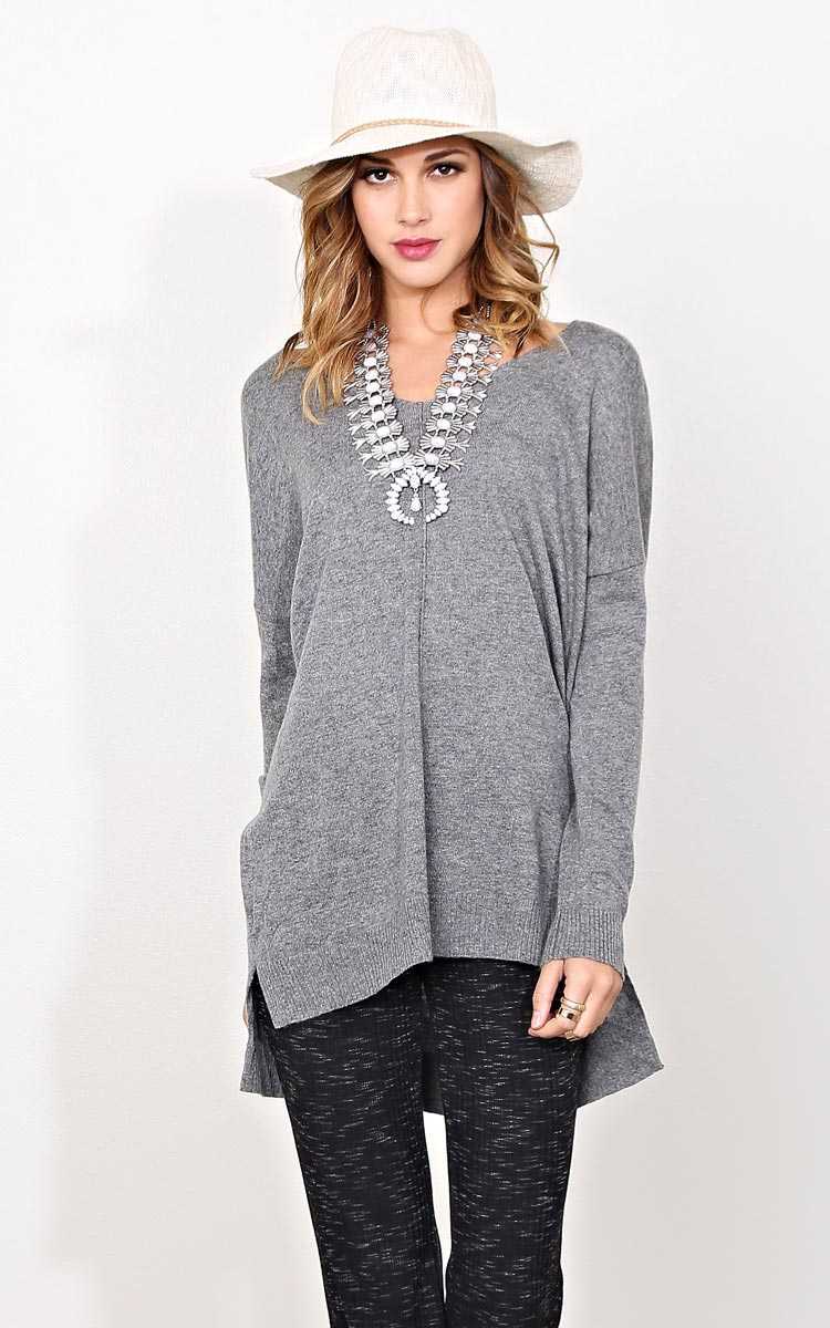 Gemma Sweater Knit Top - Charcoal in Size M/L by Styles For Less