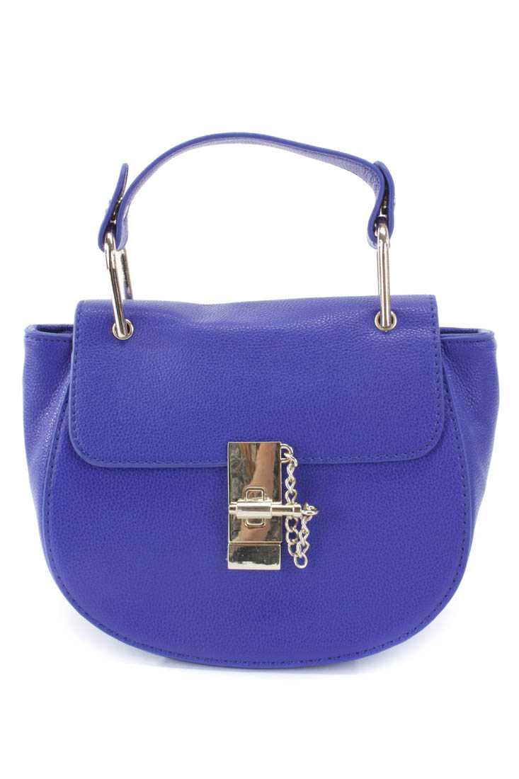 Royal Blue Crinkled Faux Leather High Polish Twist Lock Handbag
