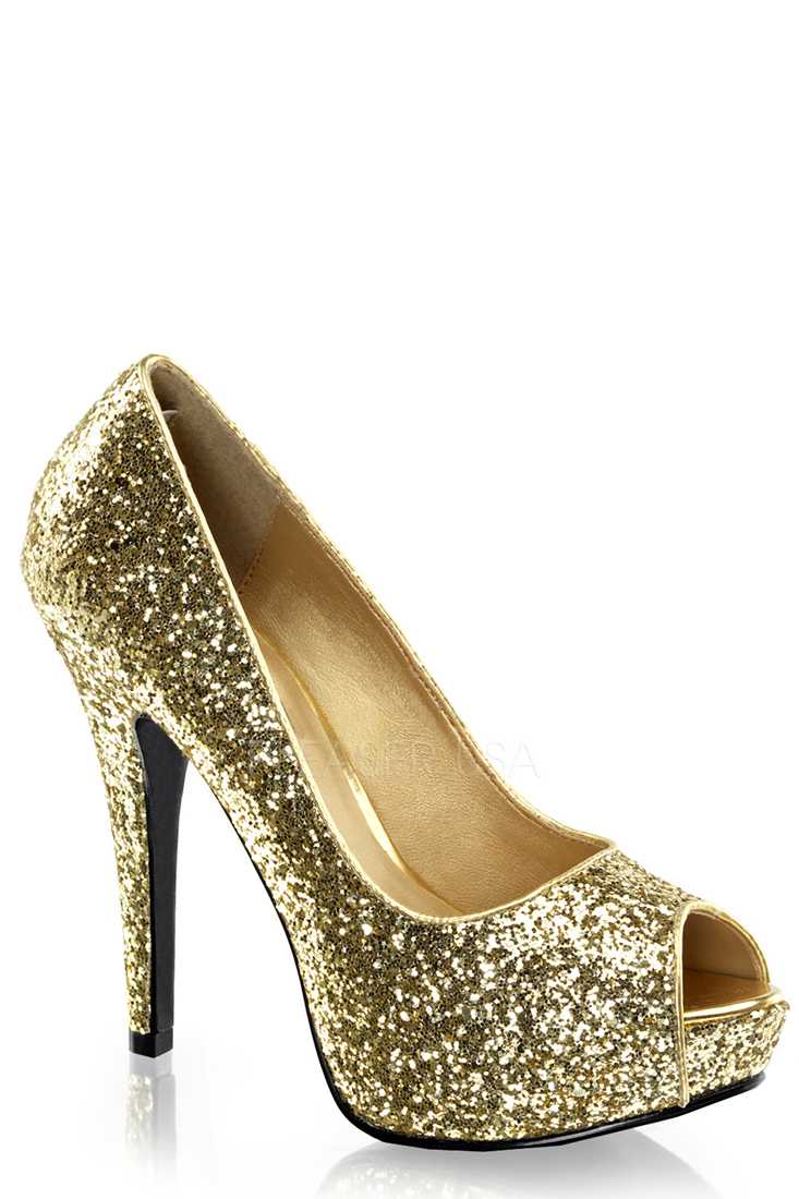 Gold Peep Toe Platform Pump High Heels Glitter