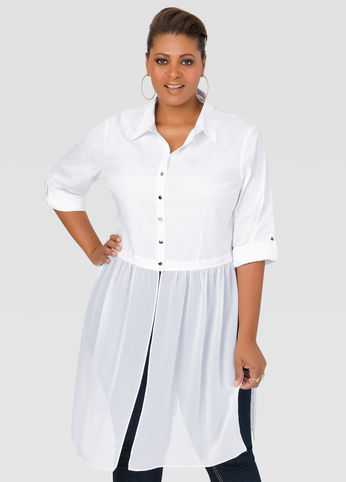 Chiffon Hem Button Front Shirt