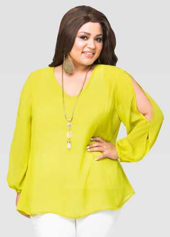 Slit Sleeve Chiffon Peasant Blouse