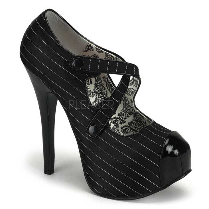 Black Satin Pinstripe Gangster High Heels