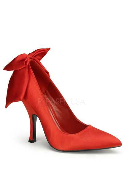 Red Satin Ankle Bow Decor Pointy Toe Sexy Pump High Heels