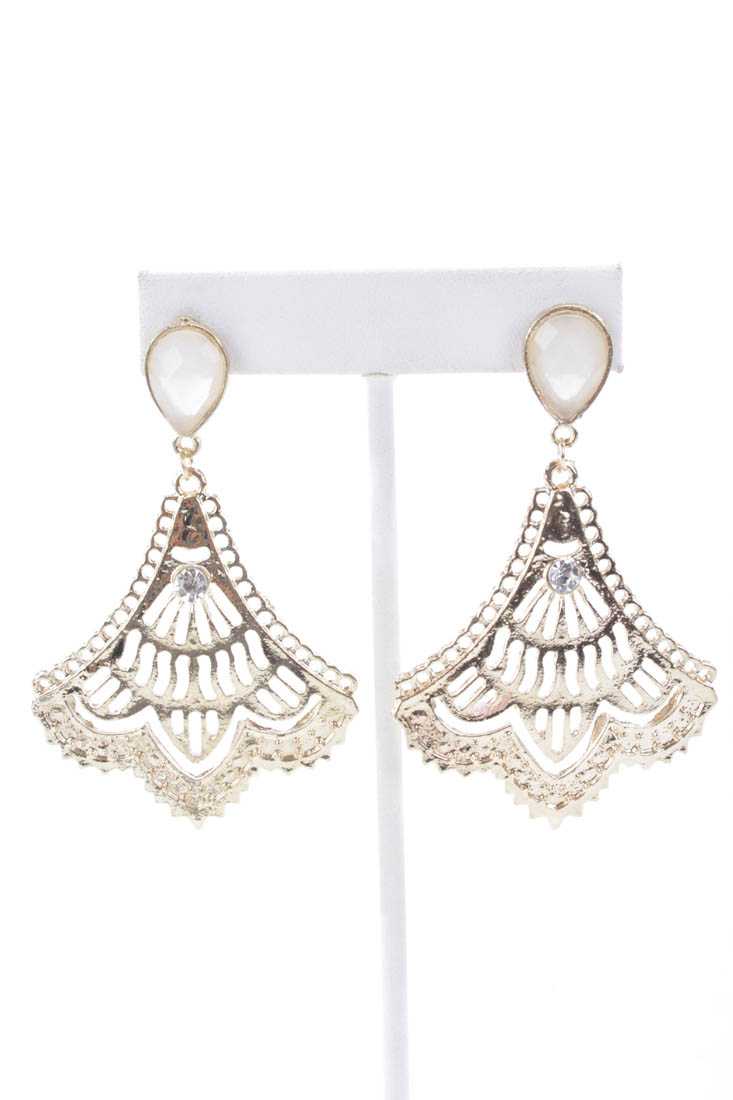 White Gold High Polish Intricate Faceted Beaded Earrings