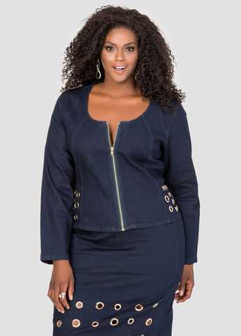 Grommet Trim Jean Jacket
