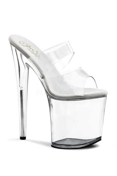 Clear Strappy Slip On Platform High Heels