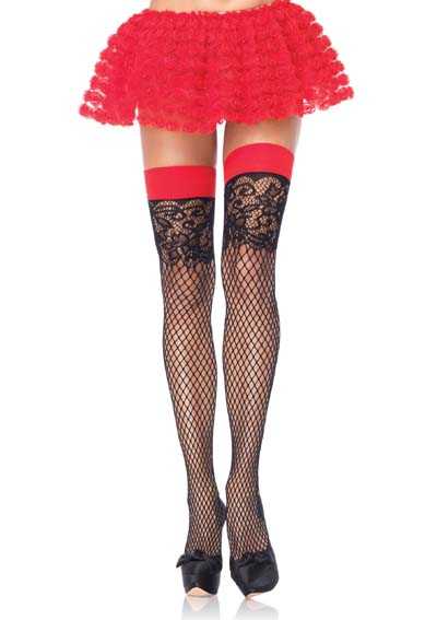 Black Red Net Thigh Highs Hosiery