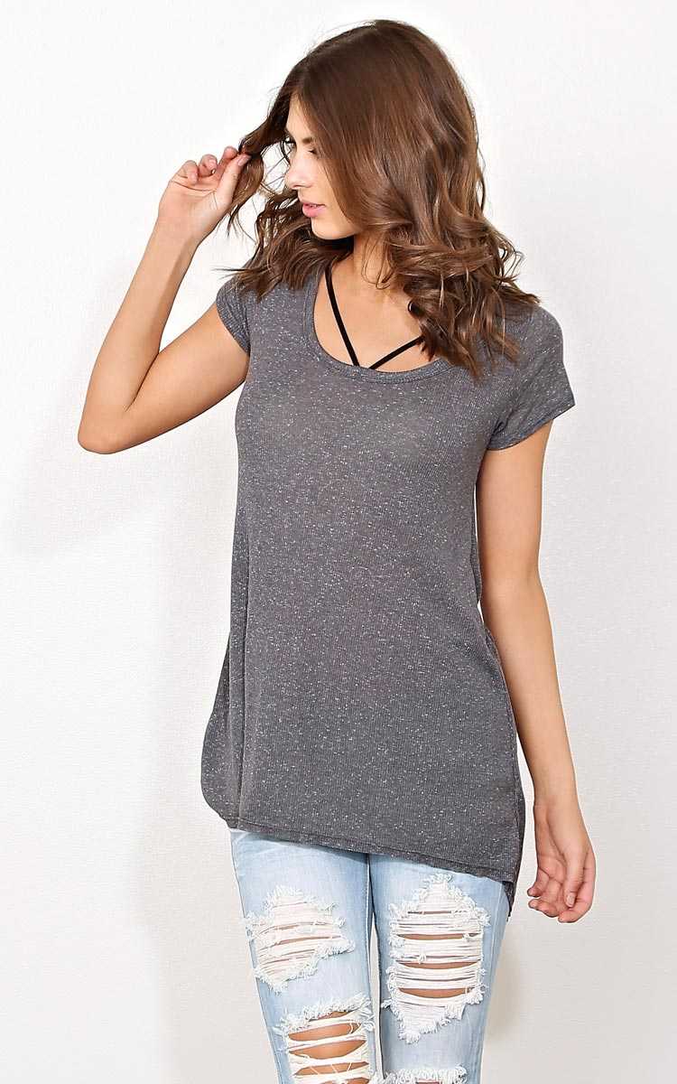 Risk Taker Rib Knit Top - SML - Charcoal in Size Small by Styles For Less