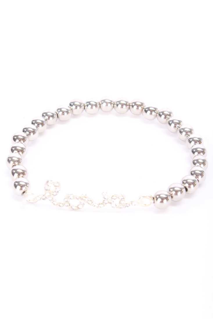 Silver High Polished Beaded Design Rhinestone Love Accent Bracelet