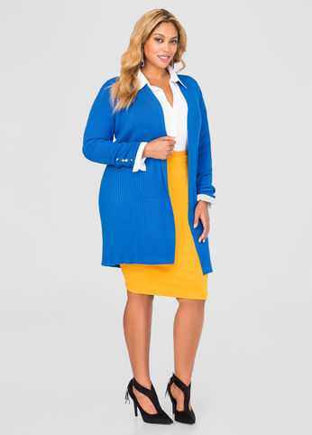 Long Ribbed Button Cuff Cardigan