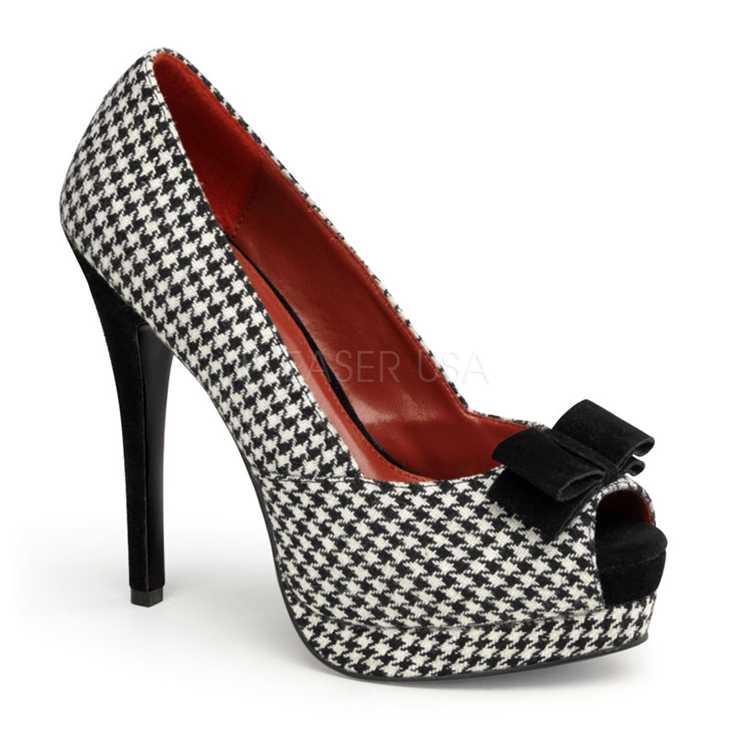 Houndstooth Print Fabric Pump High Heels