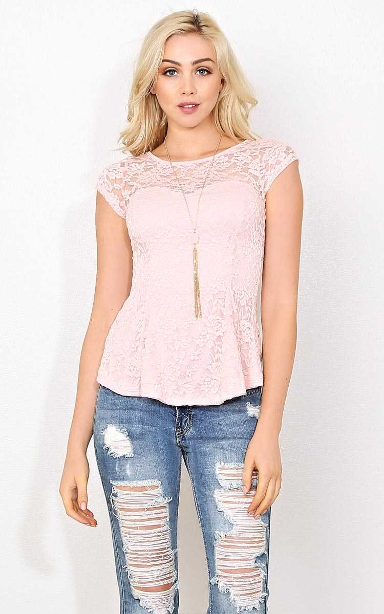 Serena Floral Lace Knit Top - MED - Blush in Size Medium by Styles For Less