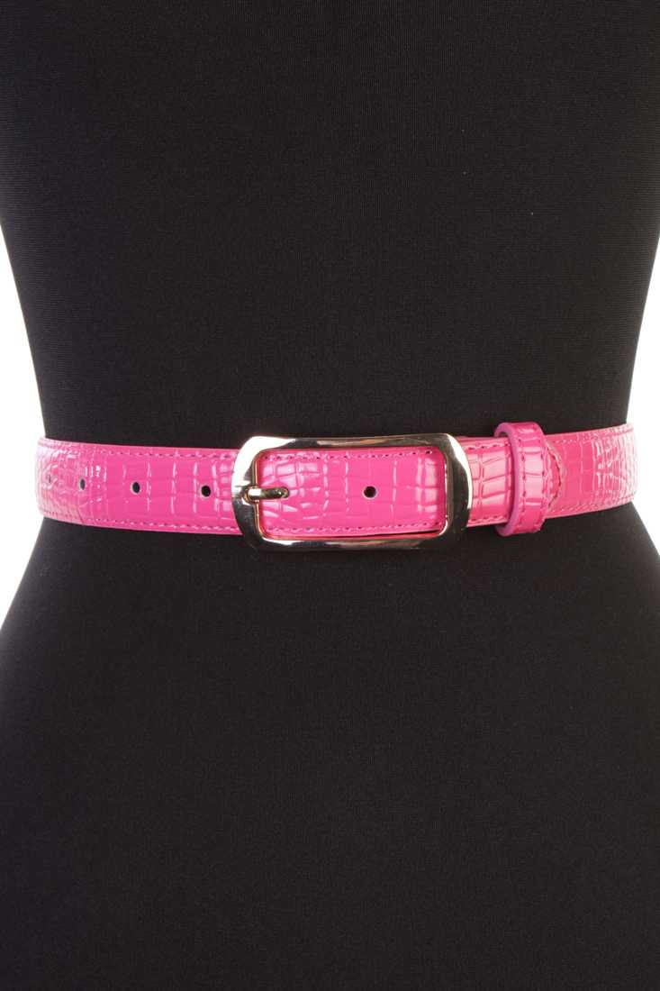 Fuchsia Croc Skin Textured Belt