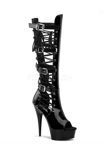 Black Patent Faux Leather Corset Lace Up Boots