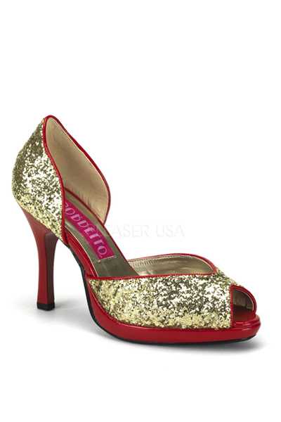 Gold Glitter Peep Toe Slip On High Heels