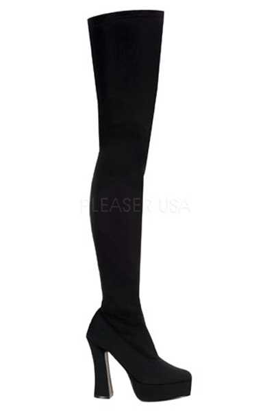 Black Stretch Lycra Thigh High Platform Boots