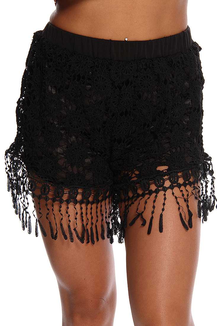 Black Crochet Floral Shorts